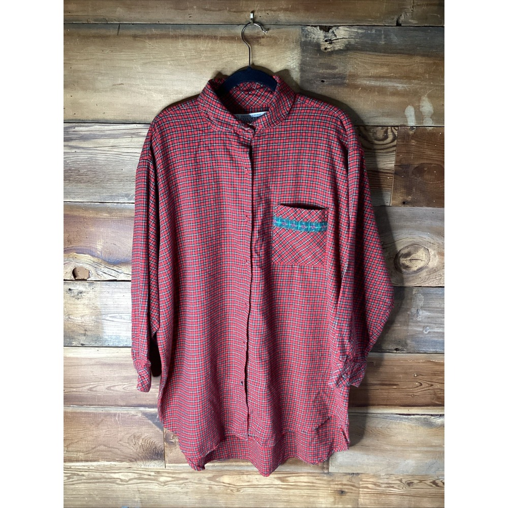 VTG Victoria's Secret Country Women L 100% Cotton Flannel Sleep Shirt  Red/Green